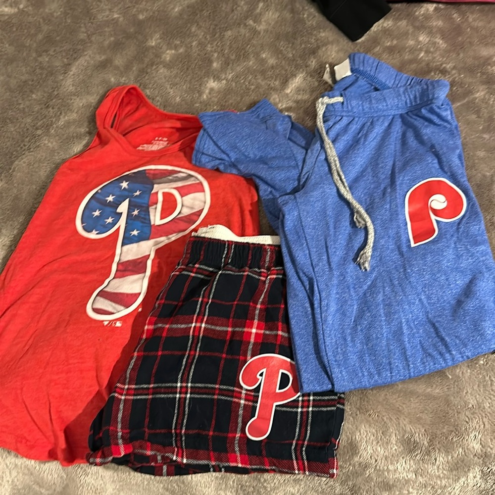 3 piece set of Phillies fan gear- tank, boxers, PJ pants all size small